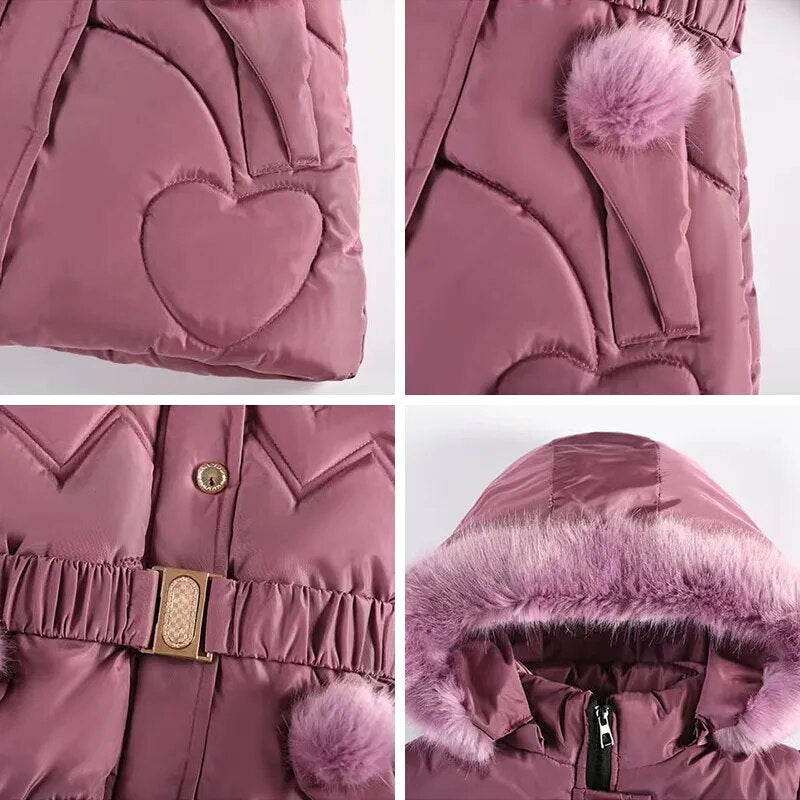 Winter Girls Coat Keep Warm Thicken Kids Jacket Hooded Zipper Fur Collar Princess Outerwear Children Clothing