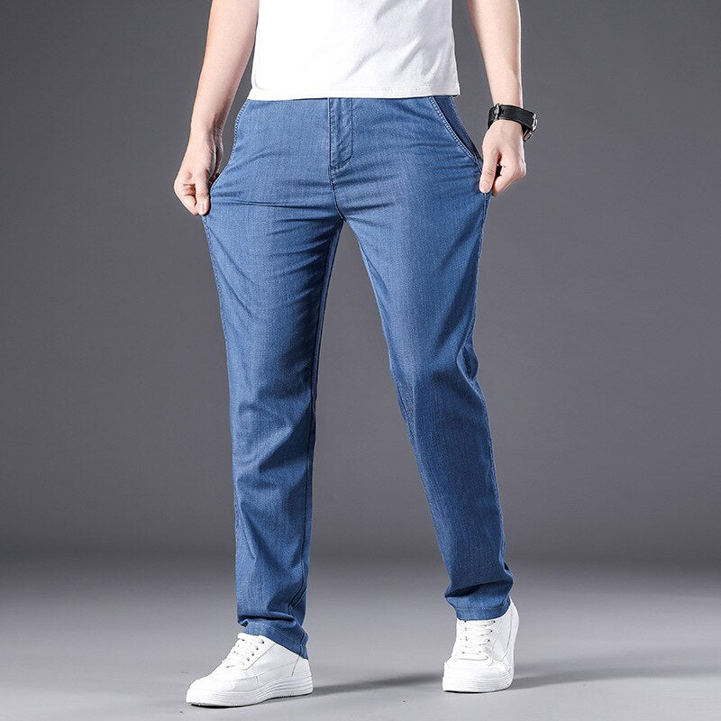 Summer Men Thin Straight Pants Solid Simple Basics Mid Waist Loose Casual Soft Comfortable Trouser Clothes