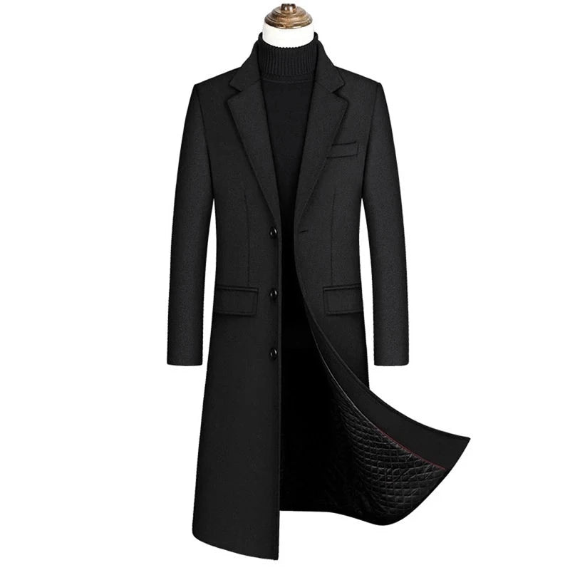 Autumn and Winter Boutique Woolen Classic Thick Warm Men's Extra Long Wool Trench Coat Male Jacket