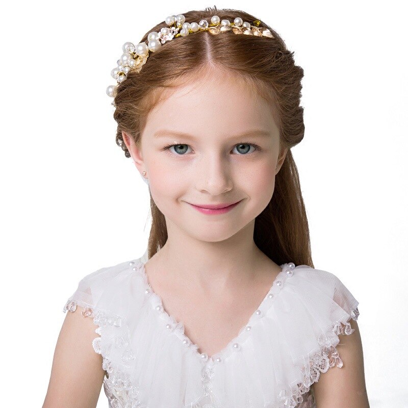 Girls Tiara Headbands Pearl Crystal Bridal Hair Accessories For Girl Wedding Hairbands Handmade Headpiece Hair Ornaments