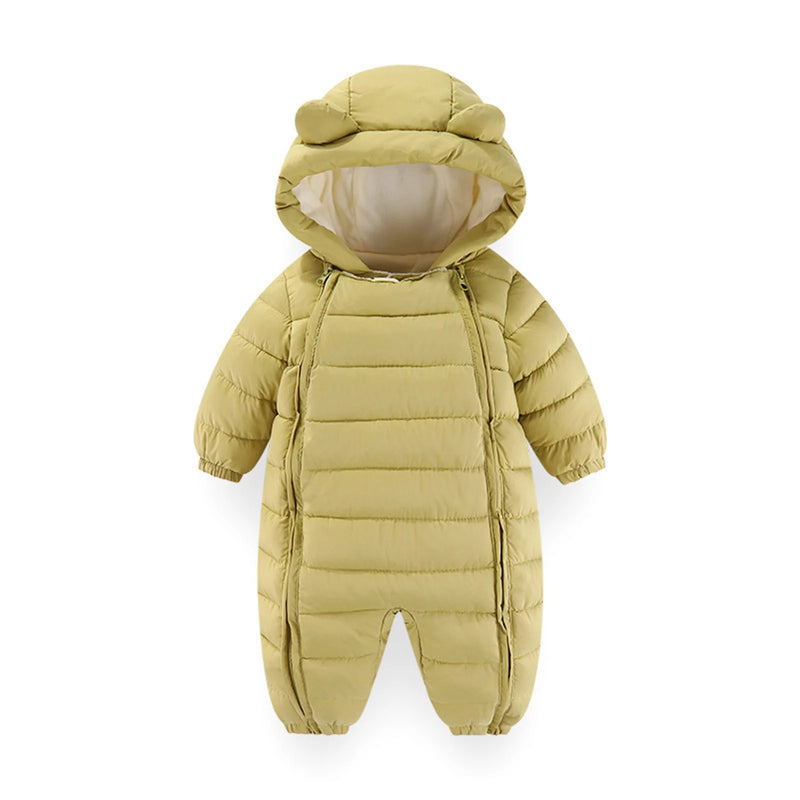 Baby Boys Girls Winter Snowsuit Hooded Double Zipper Romper Thicken Warm Jumpsuit Coat