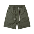 American Style Washed Solid Color Knee-length Shorts Casual Short Pants Mens Summer Loose Drawstring Elastic Waist Multi-Pocket