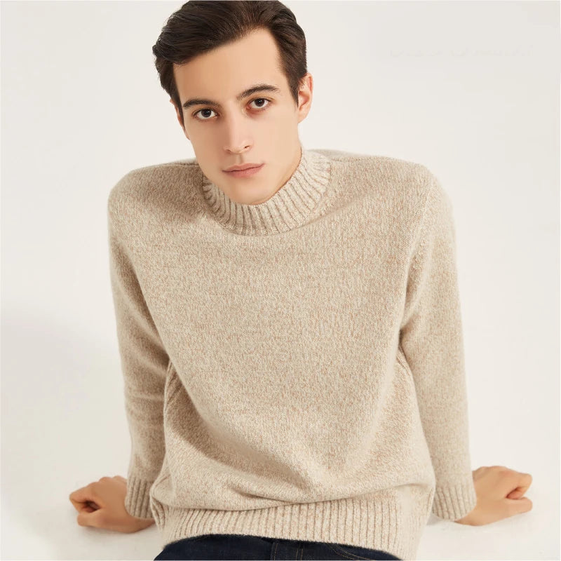 Cashmere Sweater Men Round Neck Thickened Half High Neck Knitted Shirt Sweater Men's