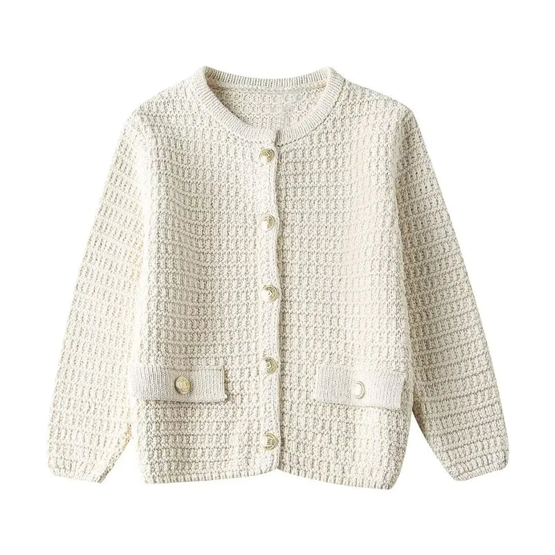 Women Summer Cardigan Knitting Beige Tops Woman Chic Elegant Streetwear Female Sweater