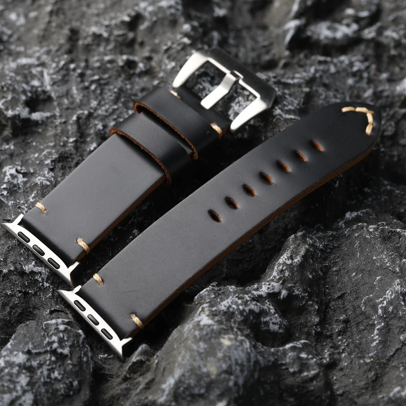 Suitable For Handmade Italian Patent Leather Strap Tough Style Black Apple Watch Ultra