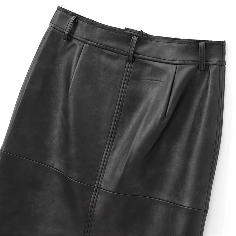 Autumn Product Women's Zipper Decoration Imitation Leather Split Skirt