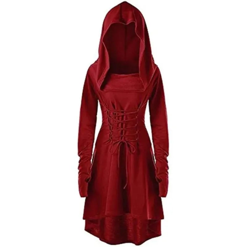 Women Hooded Robe Lace Up Pullover Long Hoodie Dress