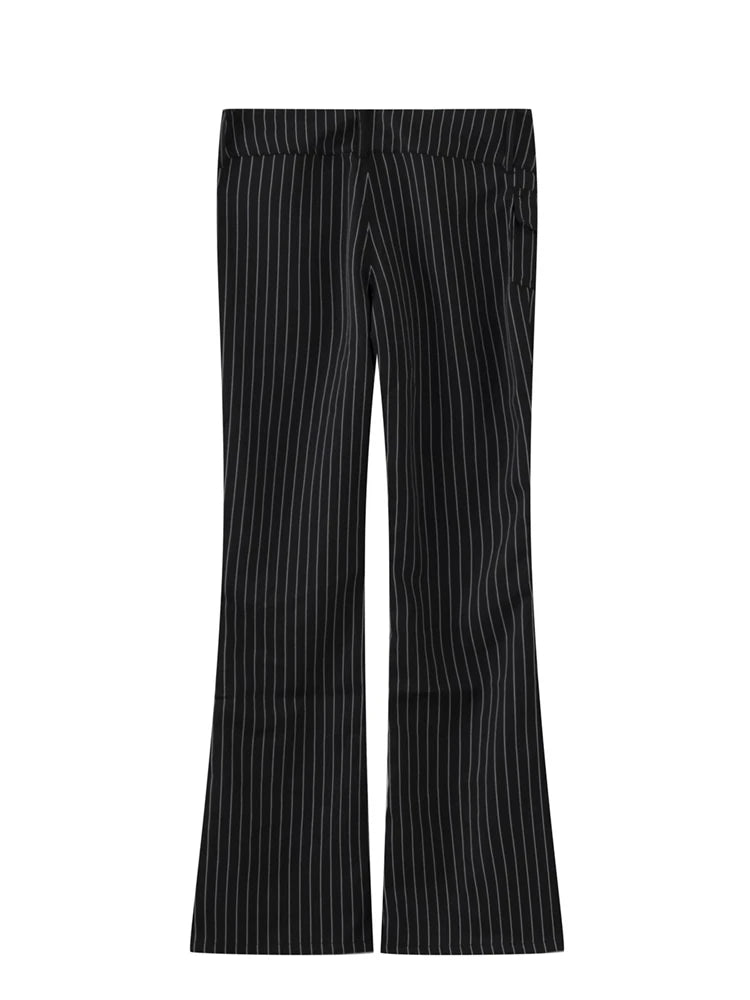 Vintage Women Striped Flared Pants Autumn Ladies Trousers Elegant Women Chic Long Pant