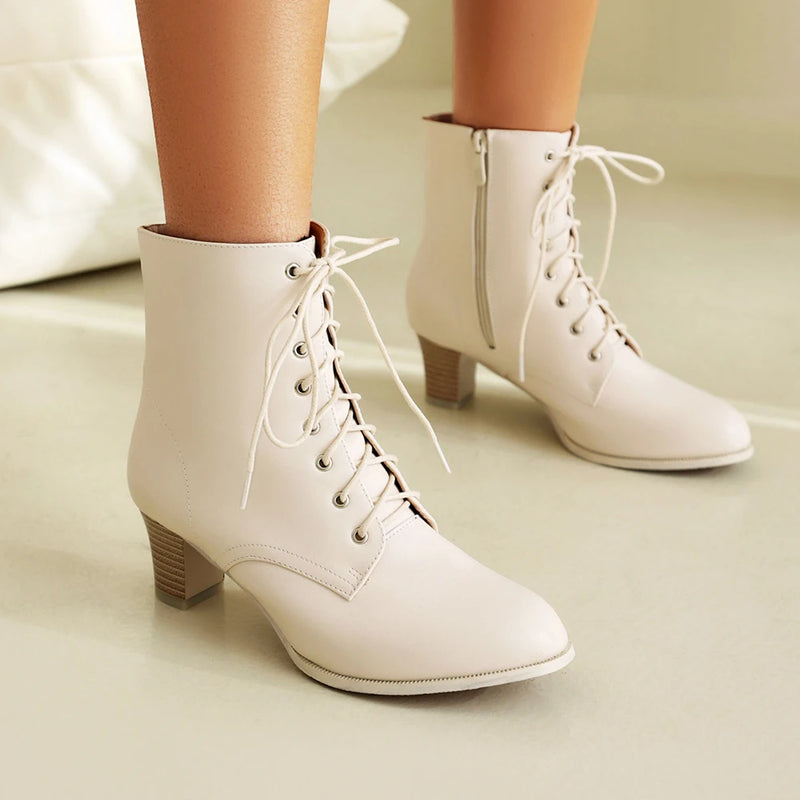 Women Victorian Ankle Boots British style booties thick Heel Shoes for woman Lace Up Ladies High Heels female Boot