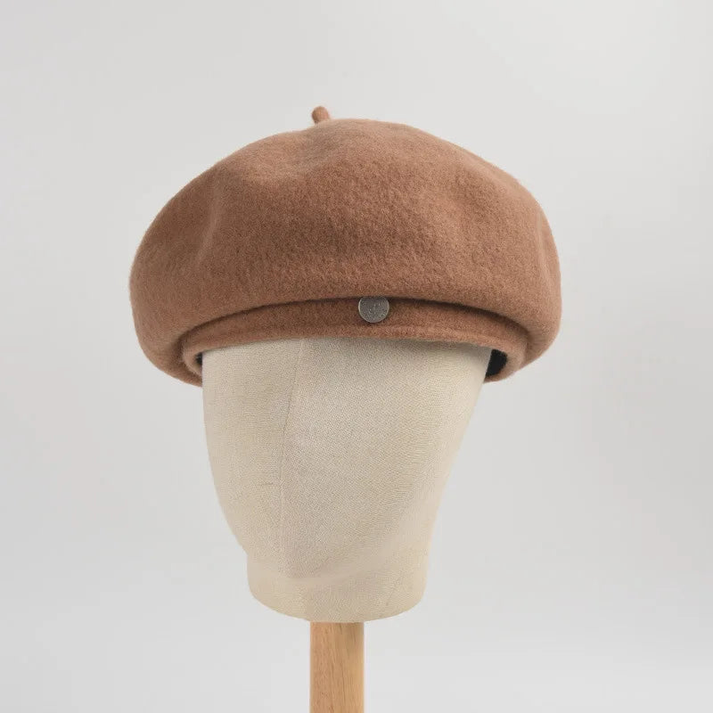 Women's Solid Color Beret Wool Beret Versatile Warm Hat