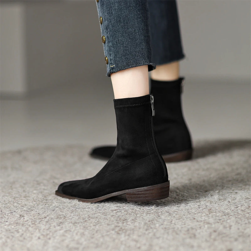 Women Ankle Boots Stretch Boots Casual Flock Boots