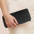 Women Fold Glitter Handbag Shiny Envelope Evening Bag Ladies Pleated Silver Clutch Chain