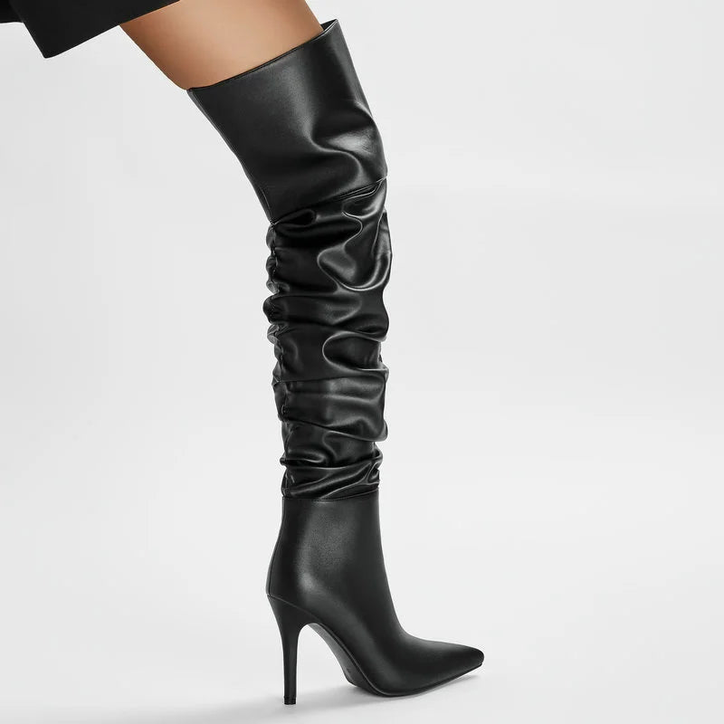 Women Knee Boots Ladies Long Boots Pleated Women Boots