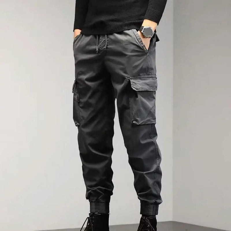 Cargo Pants with Pockets Elastic Waist Solid Spring Autumn for Men