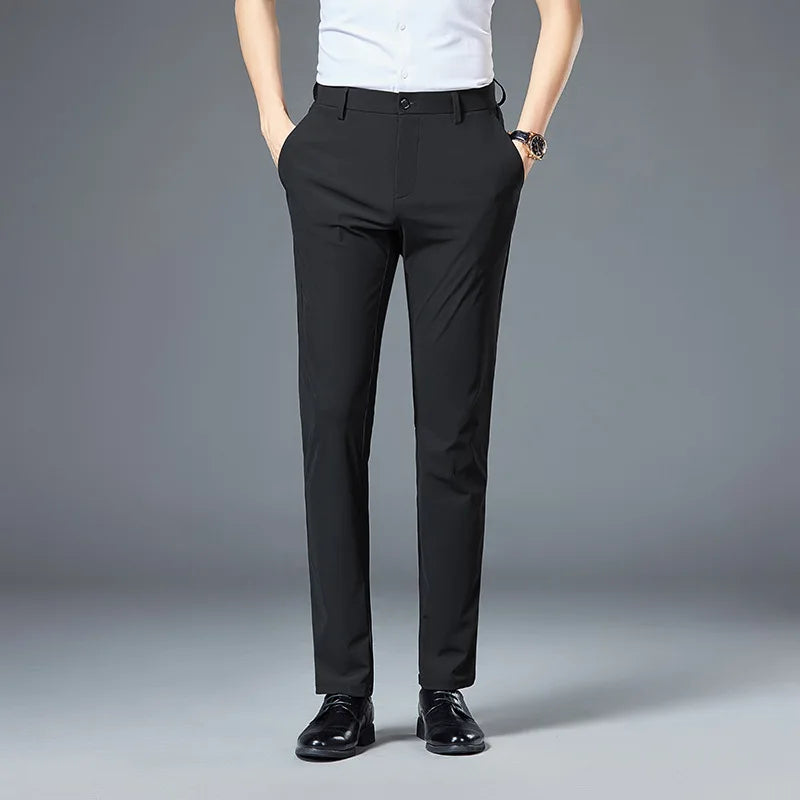 Suit Pants Men Business Smart Casual Pleated Slim Fit Trousers Streetwear