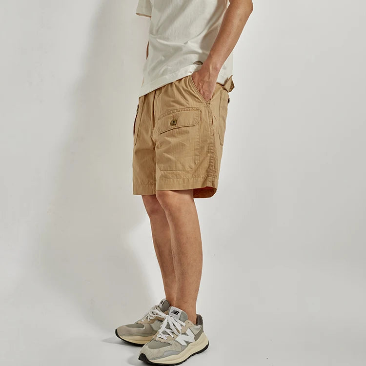 Summer American Retro Woven Cargo Shorts Men's Cotton Washed Multi-pocket Loose Casual Straight