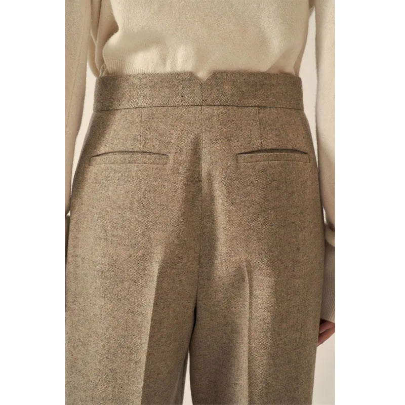 Ladies Classic Vintage Casual Wide Leg Pants Wool Straight Suit Trousers Women