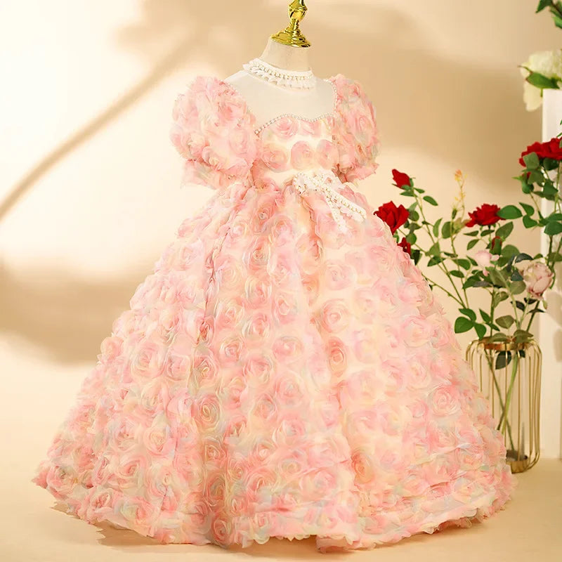 Evening Party Dresses for Girls Children Clothes Flowers Beading Ball Gown Teenage Royal Grad Night Dress Infant