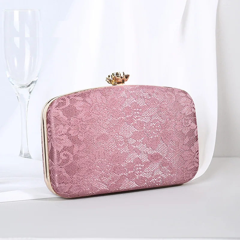 Female Bag Pink Lace Evening Clutch Purse Handbags Luxury Designer Bag Chain Bride Wallet