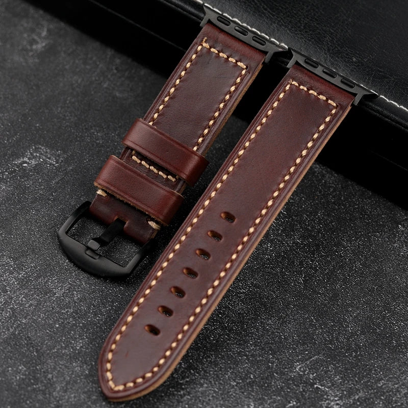 Handmade First Layer Leather Suitable For Apple Watch 49 45 44MM Leather Strap 8 /7Ultra Thickened Iwatch Men Brace