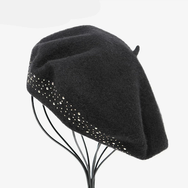 Beret For Woman Woolen Artistic Hats Ladies Rivet Berets Female Wool Winter