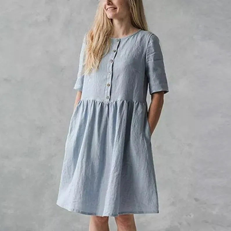 Women Summer Dress Elegant Linen Dresses Casual Retro Boho Party Beach Sundress