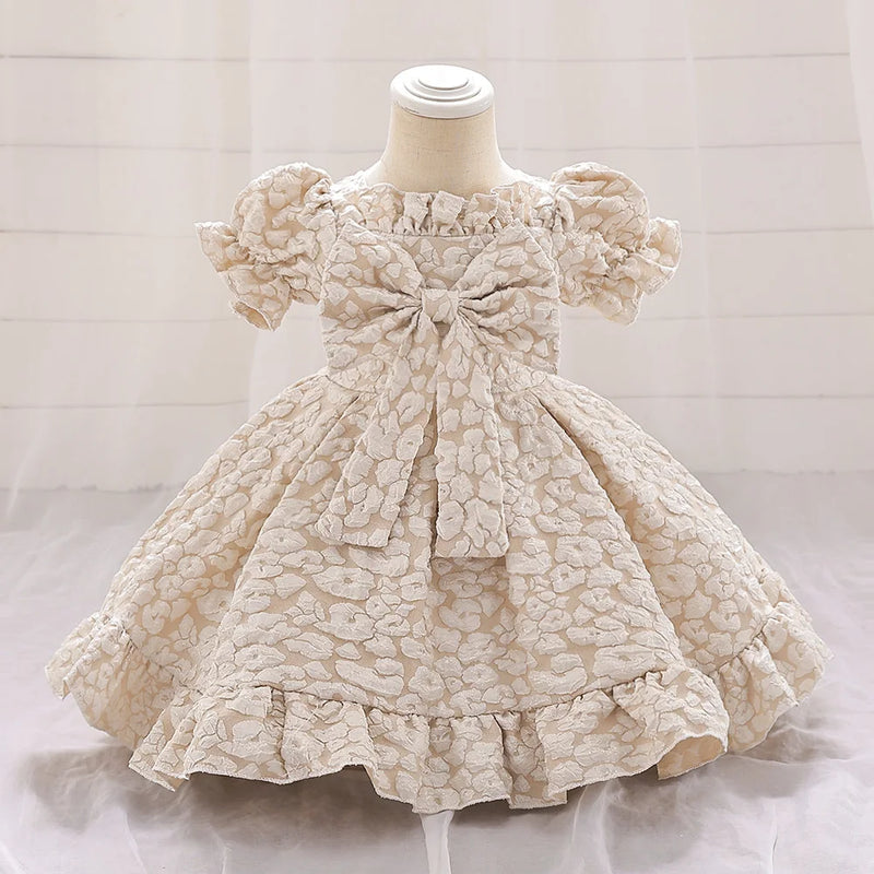 Retro Baby Girl Birthday Party Dress Christmas Floral Big Bow Wedding Gown Kids Formal