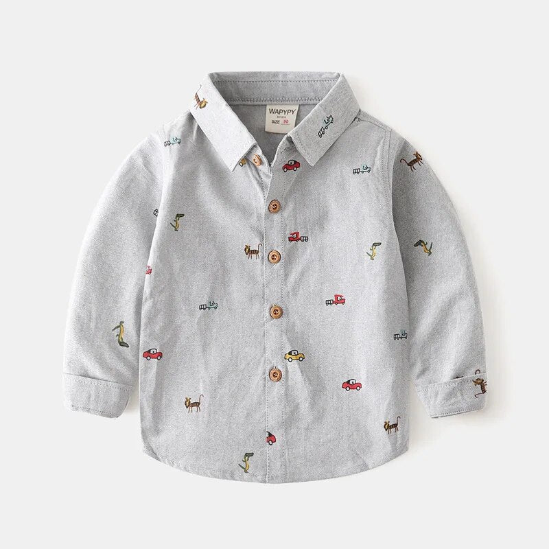 Spring Autumn Shirts for Baby Boys Cartoon Oxford for Kids Children Outfit