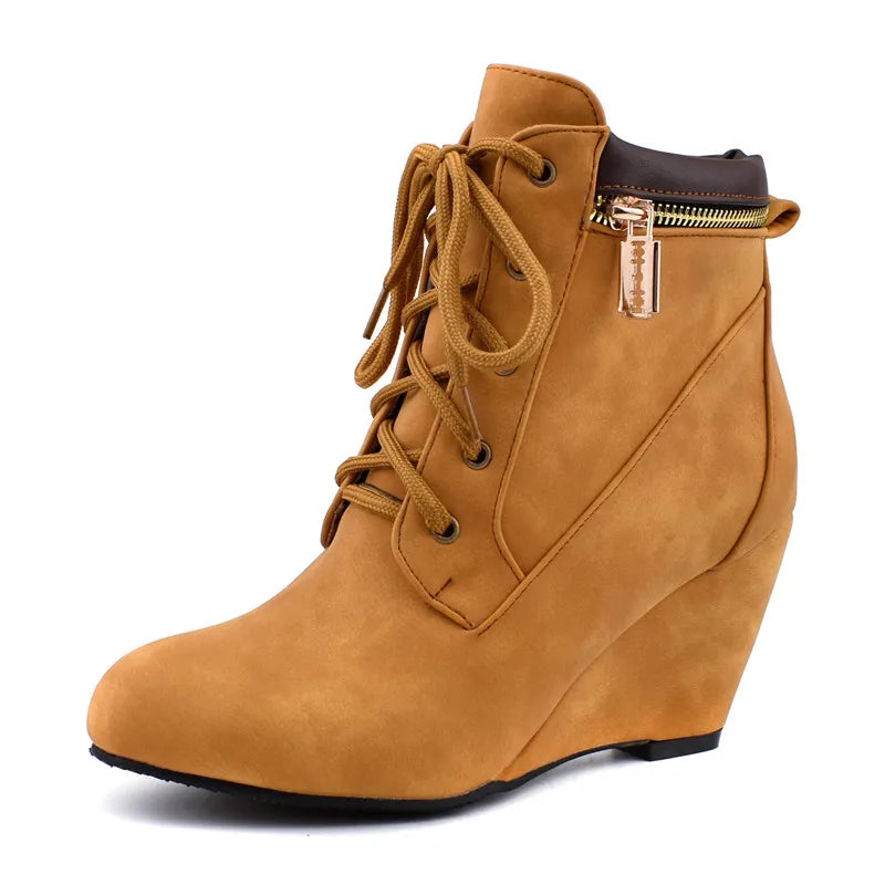 Winter Women snow Boots Round Toe Wedge Ankle Boots For Women Shoes High Heels Women Motorcycle