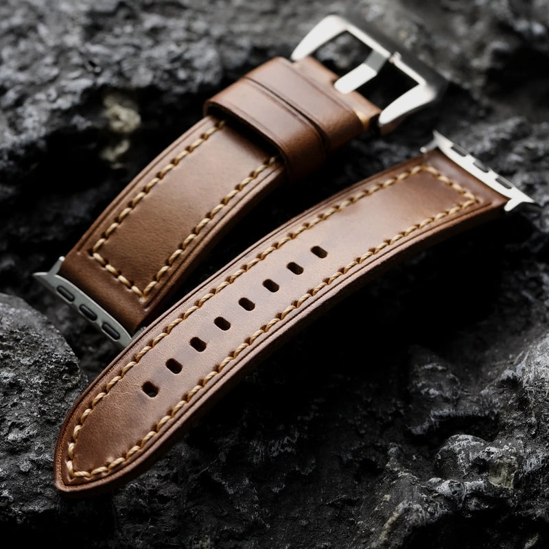 Handmade Leather Watchband For Apple Watch Ultra2 49MM 45MM 44MM 42MM Soft Bracelet Men Strap