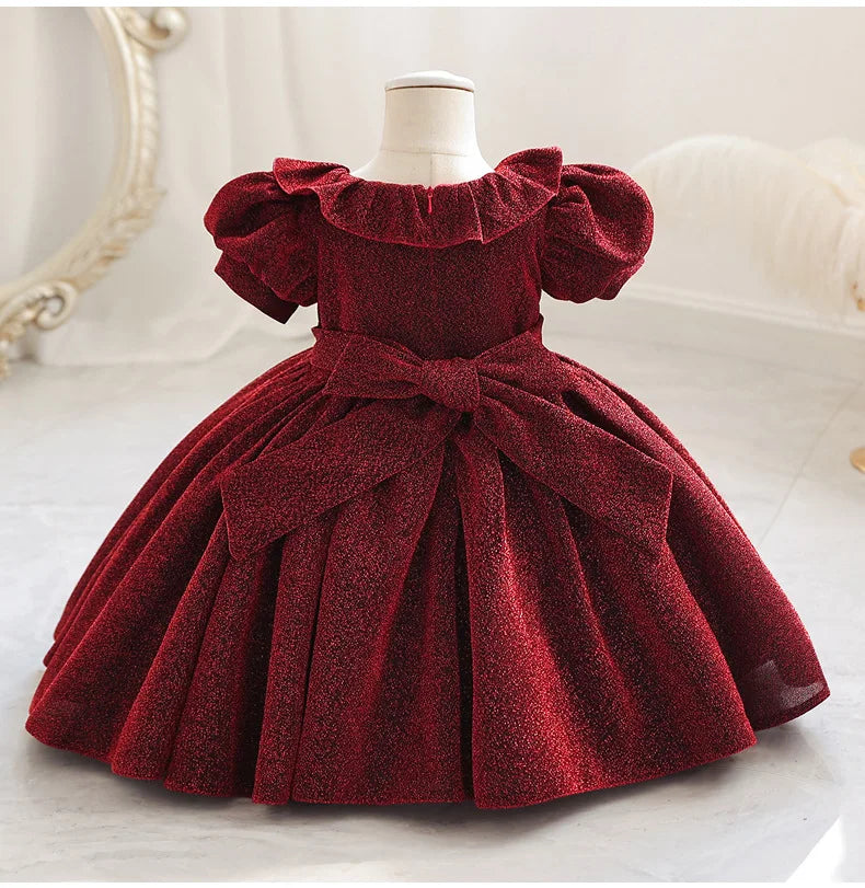 Baby birthday first year dress Toddler cute baby girl bubble sleeve