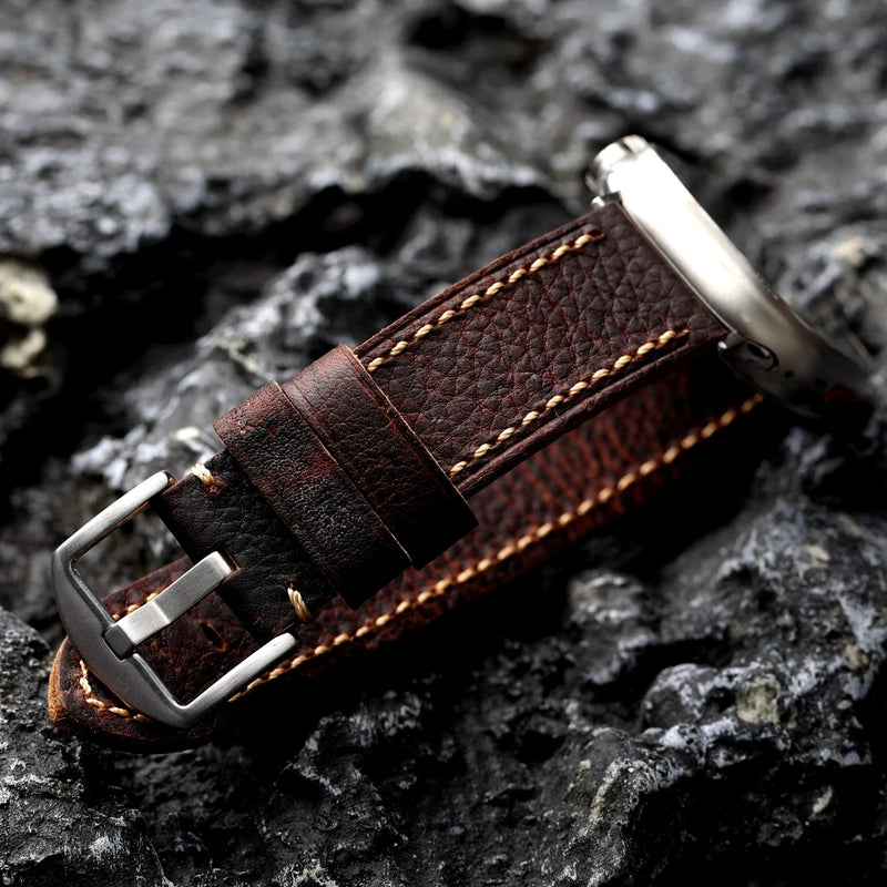 Handmade Dark Retro Style Strap For Apple Watch S9 S8 Ultra2 Lychee Soft Leather Strap Men