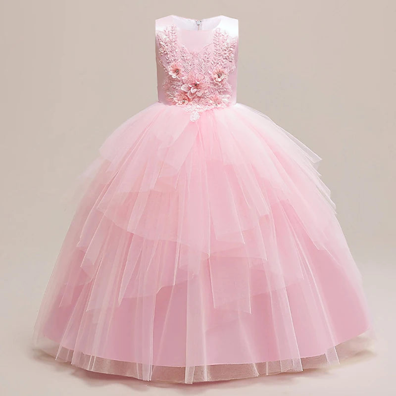 Summer Bridesmaid Dress For Girls Children Costume Pink Princess Dresses