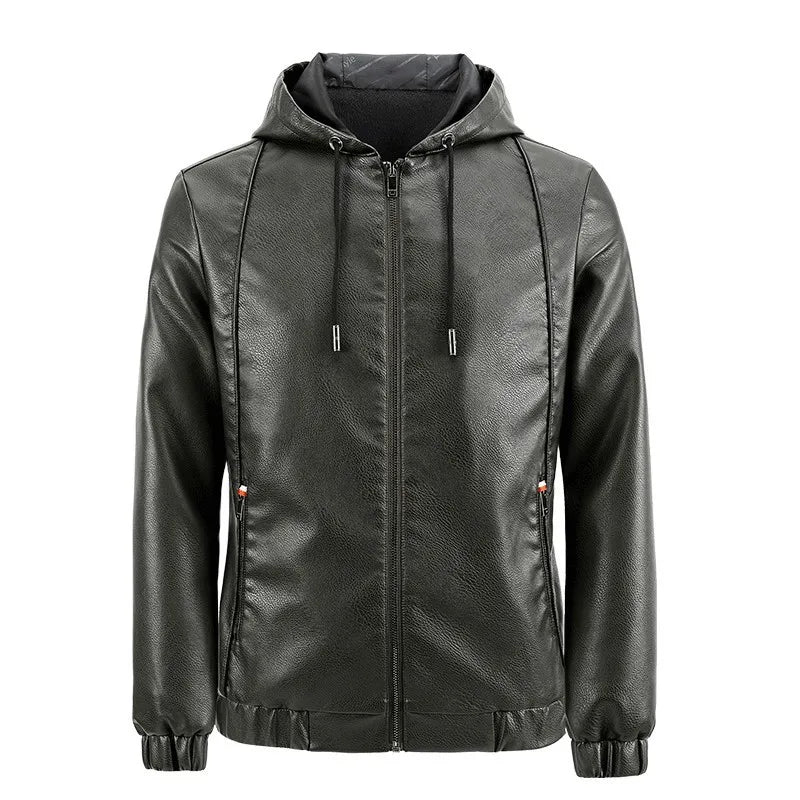 Handsome Trend Casual Male Hooded Slim Motorcycle Casual Jacket Thick Winter) Traveling