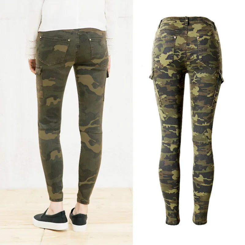 Military Style England Slim Skinny Jeans Women Camouflage Pockets Vintage Trousers Push Up Denim Pencil Pants