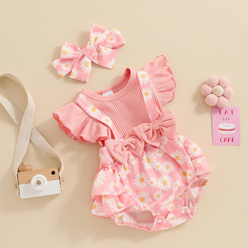 Baby Girl Clothes Ruffle Butt Romper Daisy Overalls Jumpsuit Summer Outfit