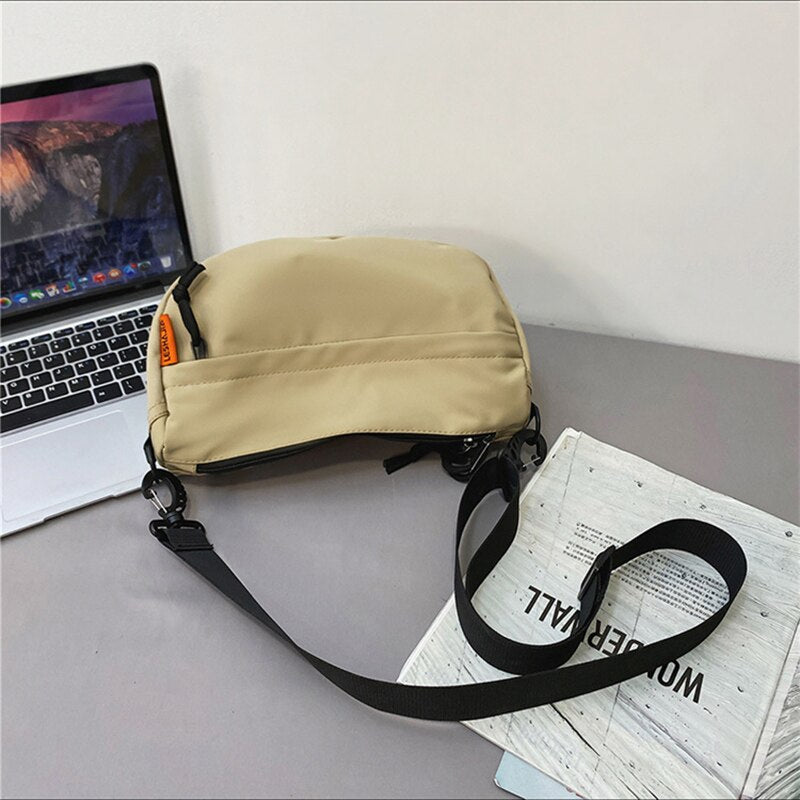 Male Solid Crossbody Bag Waterproof Nylon Fabric Single Shoulder Bags Multifunction Large Capacity Student Bags