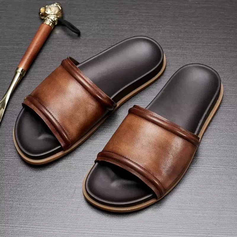 Men Genuine Leather Slippers Summer Casual Men Handmade Sandals Shoes