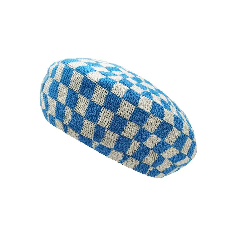 Women Summer Autumn Chessboard Beret Checked College Student Girls Artist Hollow Knit Plaid Hat