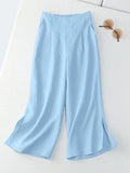 Wide Leg Pant Solid Pure Cotton Ankle Length Women Casual Loose Trouser Elastic Elegant Pants