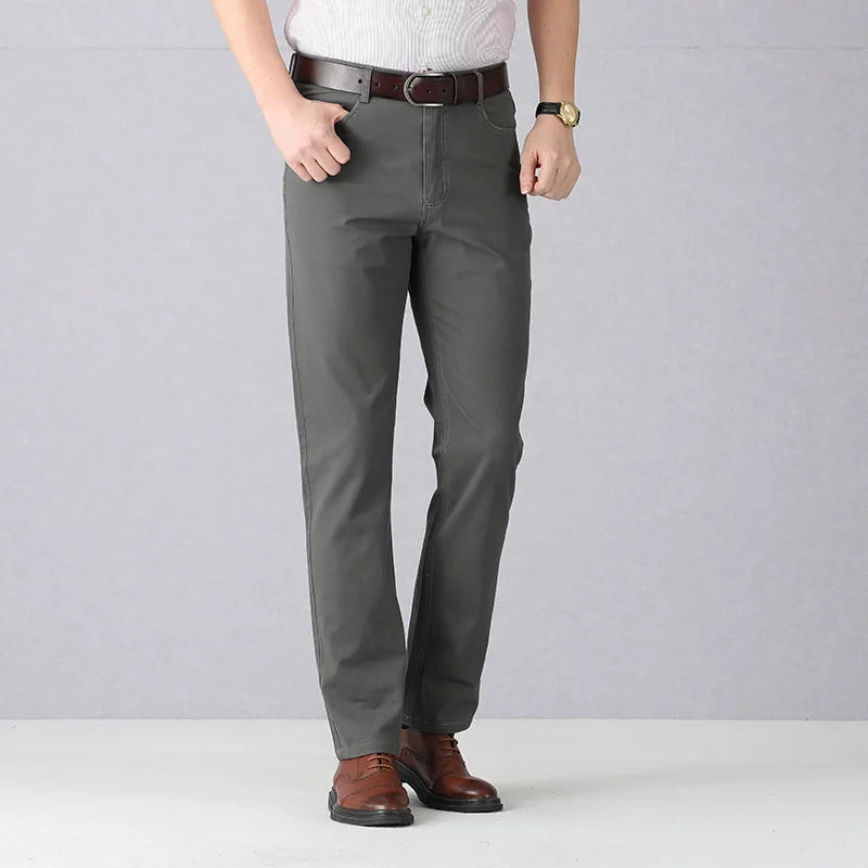 Olive Stretch Chinos Men Suit Pants Stretch Male Trousers Long Straight Pants