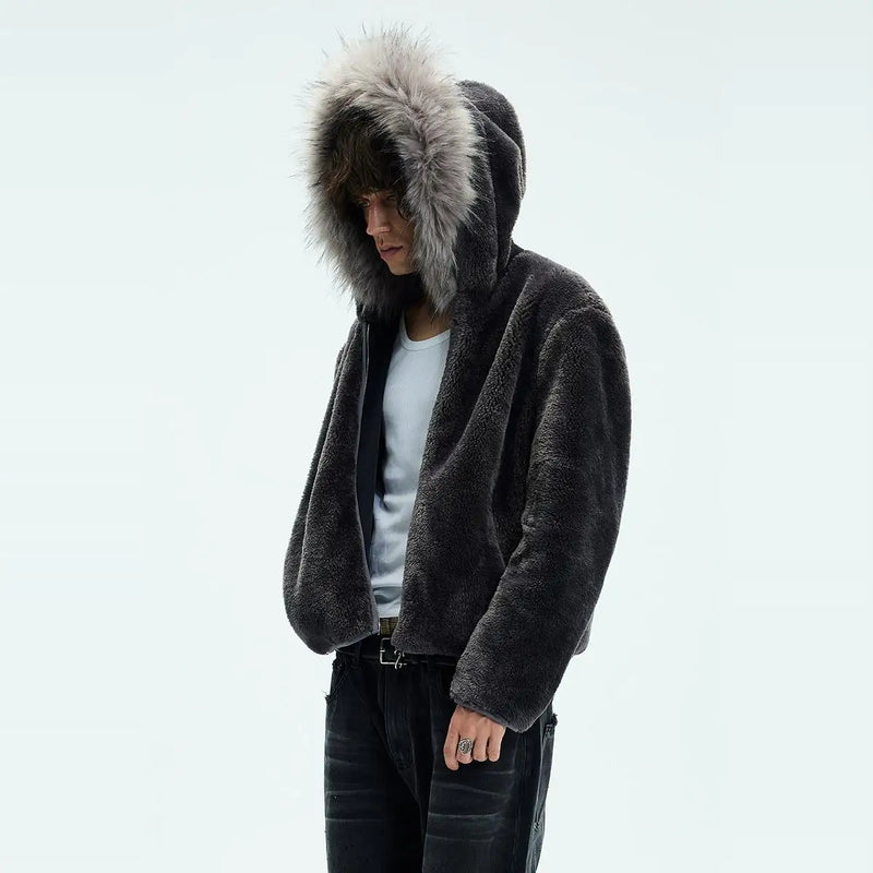 Men Jacket Hooded Fur Thick Warm Coat Autumn Winter Trend Coat Sweater Men Clothing