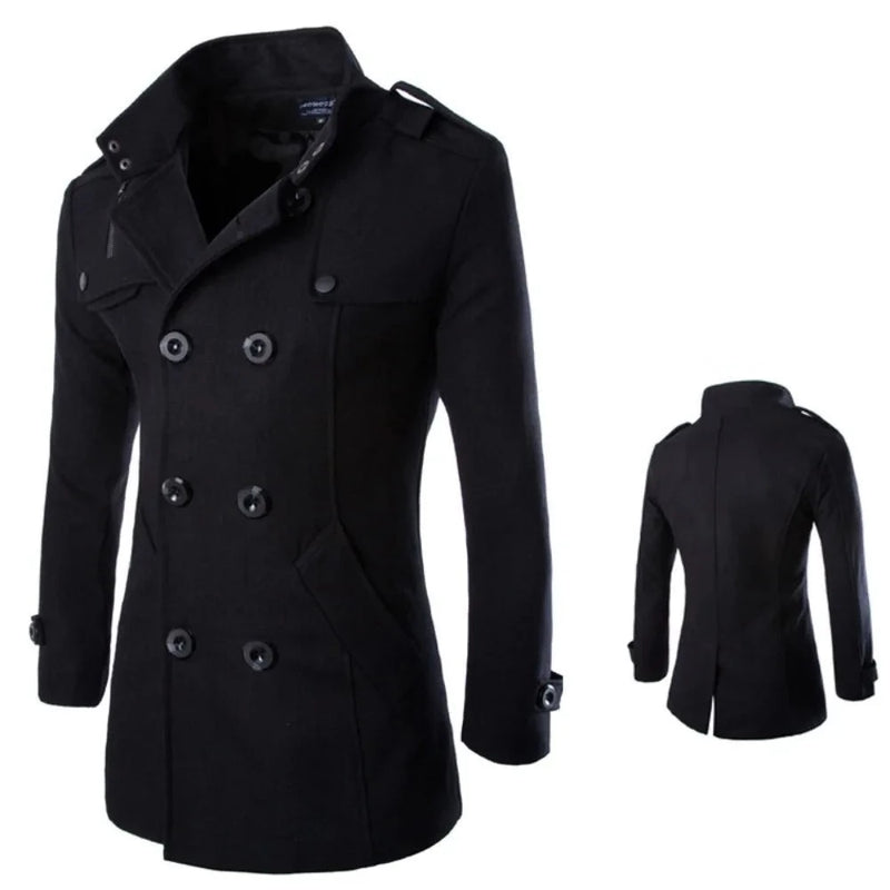 Men Double-breasted Trench Coats Men Blends Winter Jackets Warm Coat Male Mid -length Business Casual Jacket