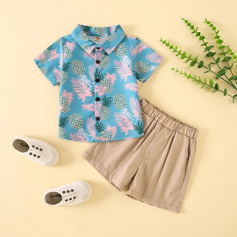 Summer Kids Boys Clothes Pineapple Shirts Tops Shorts Suit Clothes