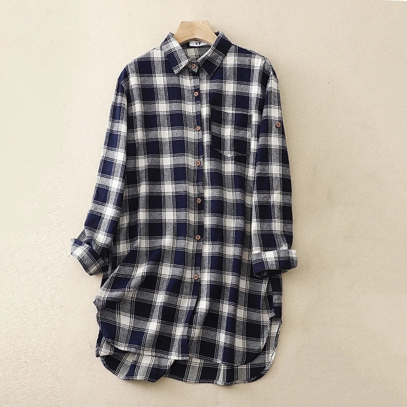 Plaid Blouse Spring Autumn Women Long Sleeve Button Shirt Top Female Elegant Casual Clothing