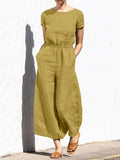 Summer Overalls Women Casual Short Sleeve Rompers Solid Jumpsuits  Oversized