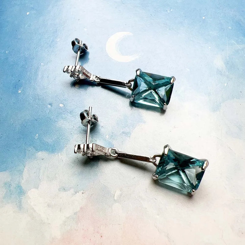 Drop Earrings Square Aquamarine Europe Style Fine Jewelry Trendy Gift For Women In 925 Sterling Silver