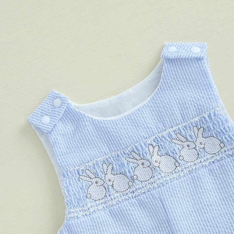 Infant Easter Romper Adorable Sleeveless Jumpsuit with Embroidered Rabbit Design