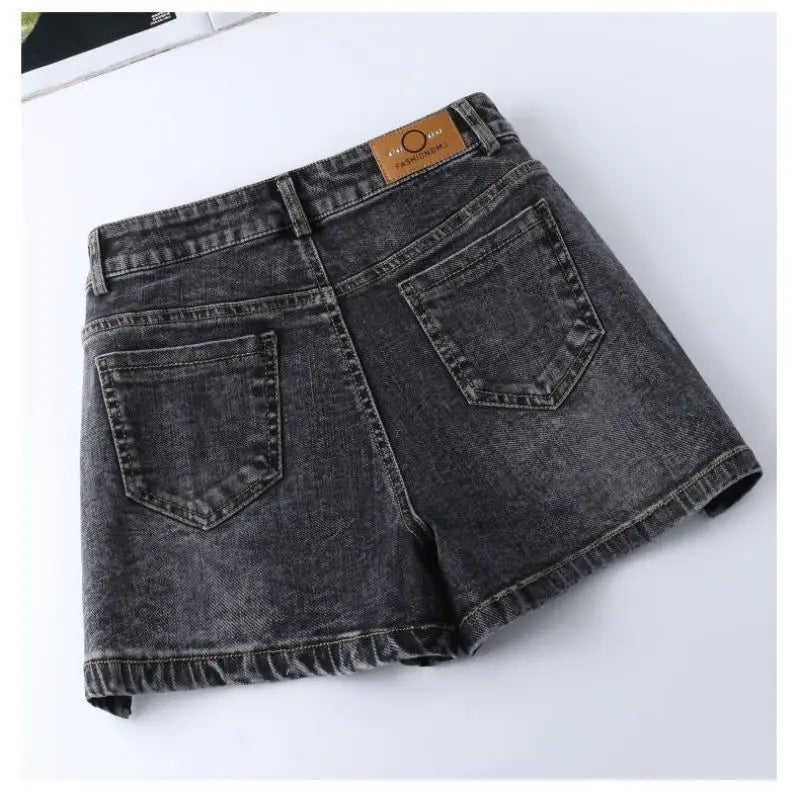 Denim Vintage Casual Button High Waist Wide Leg Women Shorts