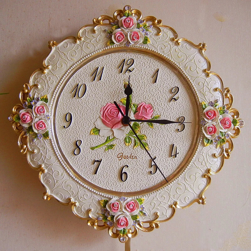 Luxury Pink Wall Clock Vintage Swing Pendulum Clock Wall Creative Living Room Silent Clocks Resin